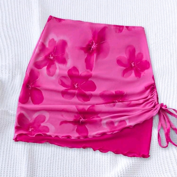 Vacation Women's Leisure Seaside Beach Vacation Drawstring Mesh Fabric Flower - Picture 2 of 4